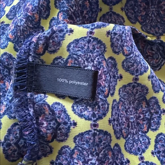 The Limited Yellow and Blue brocade Geometric print top Blouse cap sleeves Sz M - Picture 6 of 6
